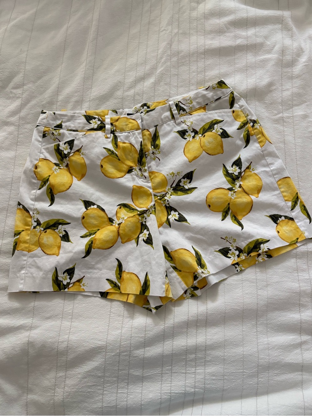 Lane Bryant Lemon Print Shorts Sz 14 White Yellow High Rise Stretch Fruit Preppy